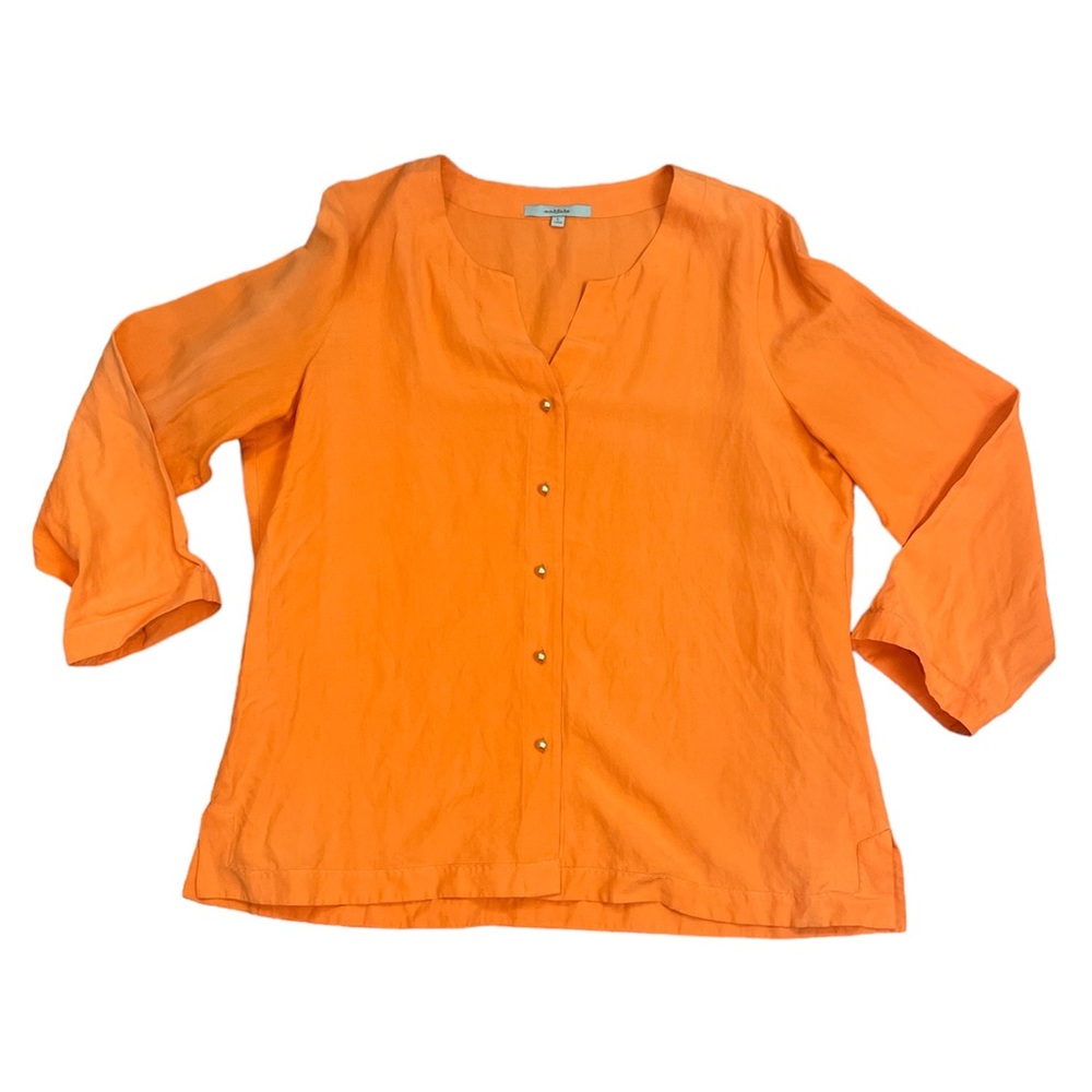 Nurture Silk Linen Blouse Upcycle Wounded Faded Size Large Orange